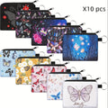 Women's Wallet 10-Pack Butterfly Floral Mini Coin Purses with Zippers, Mixed Boho Prints & Gift-Ready Variety