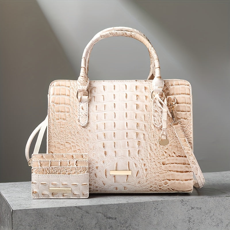 Women's Wallet Two-Piece Wallet and Croc-Texture Shoulder Bag Set for Women with Matching Clutch and 8 Colors