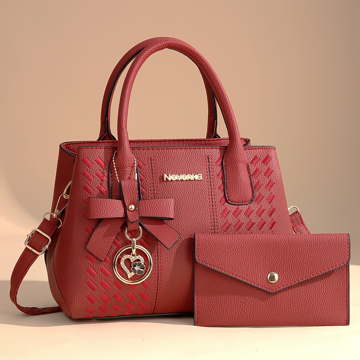 Women's Wallet Two-Piece Wallet and Large Solid Handbag Set with Detachable Strap, Painted Edges and 8 Colors