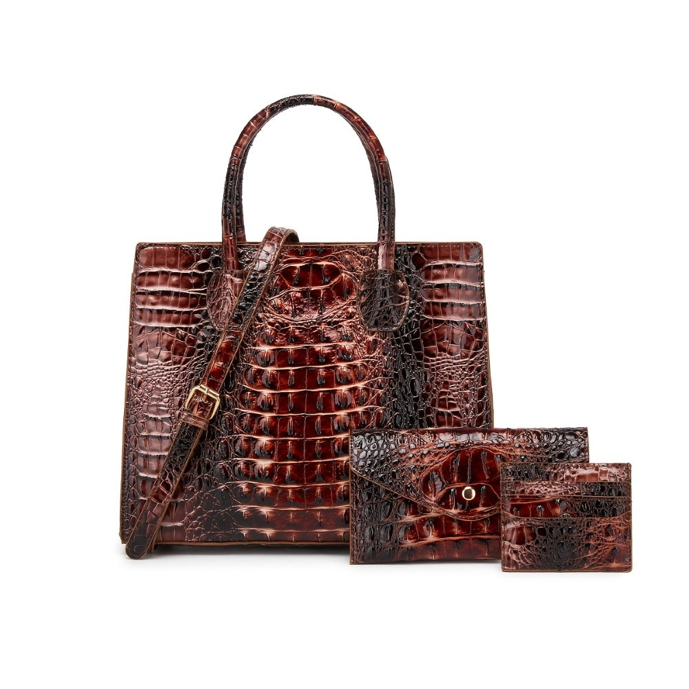 Women's Wallet – 3-Piece, Piece Crocodile Pattern Set Clutch – detail view 16