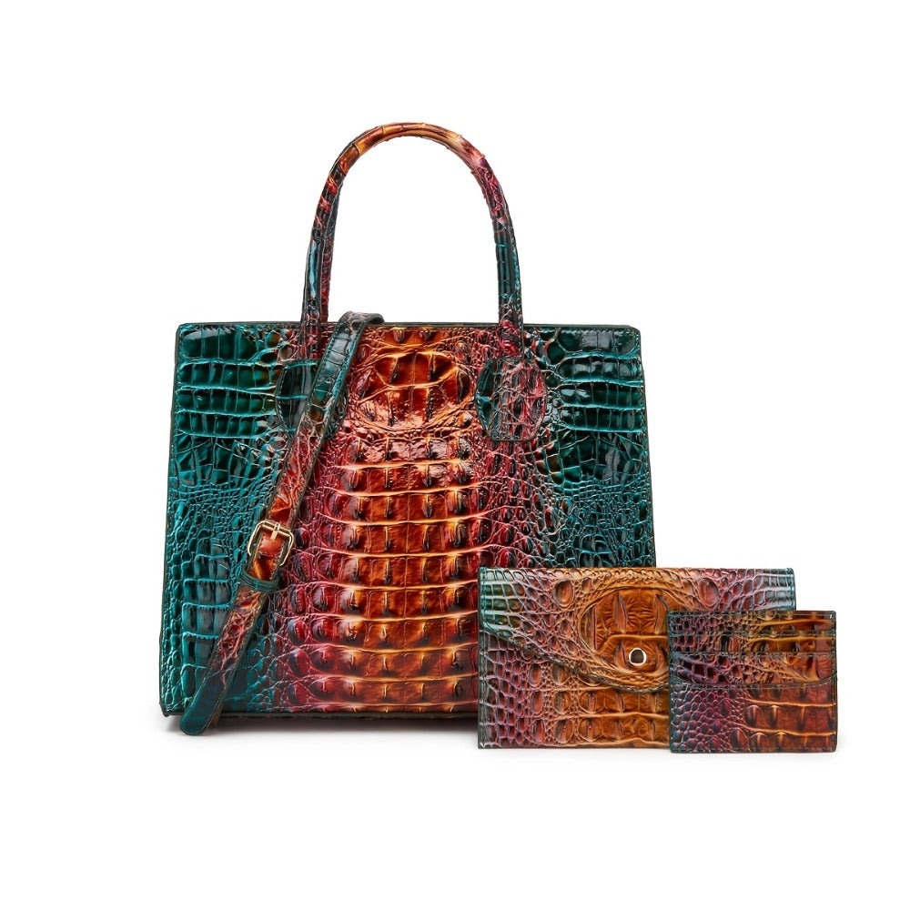 Women's Wallet – 3-Piece, Piece Crocodile Pattern Set Clutch – detail view 2