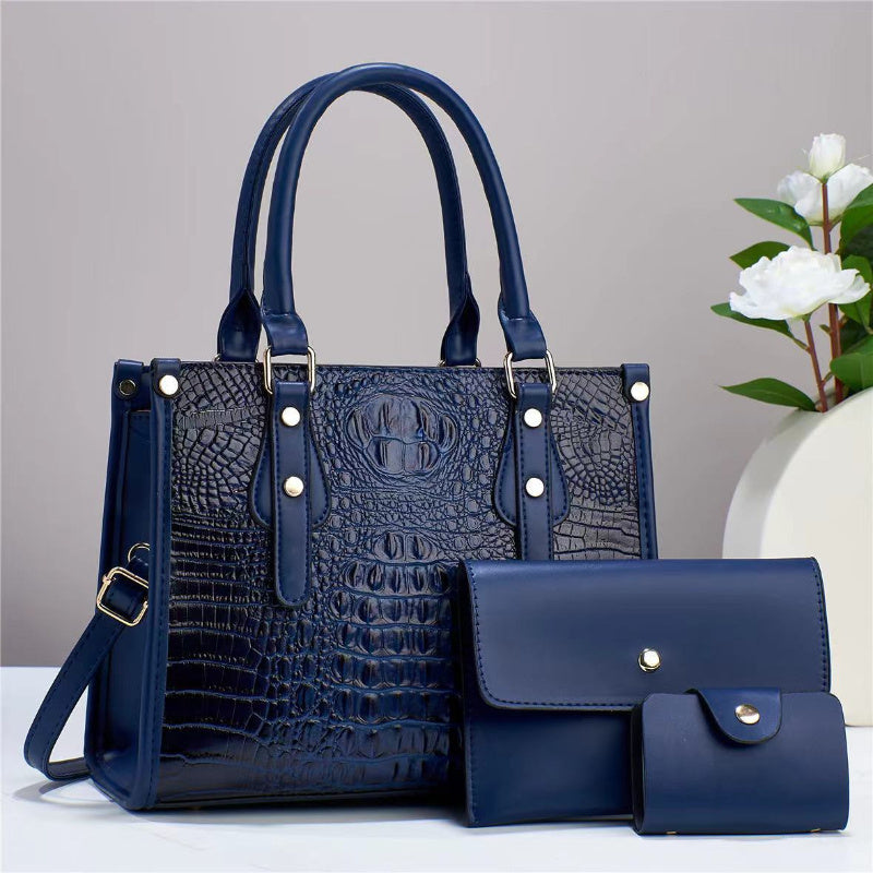 Women's Wallet, 3-Piece Crocodile-Embossed Tote Wallet Set with Card Holder, Removable Strap and 4 Colors for Work