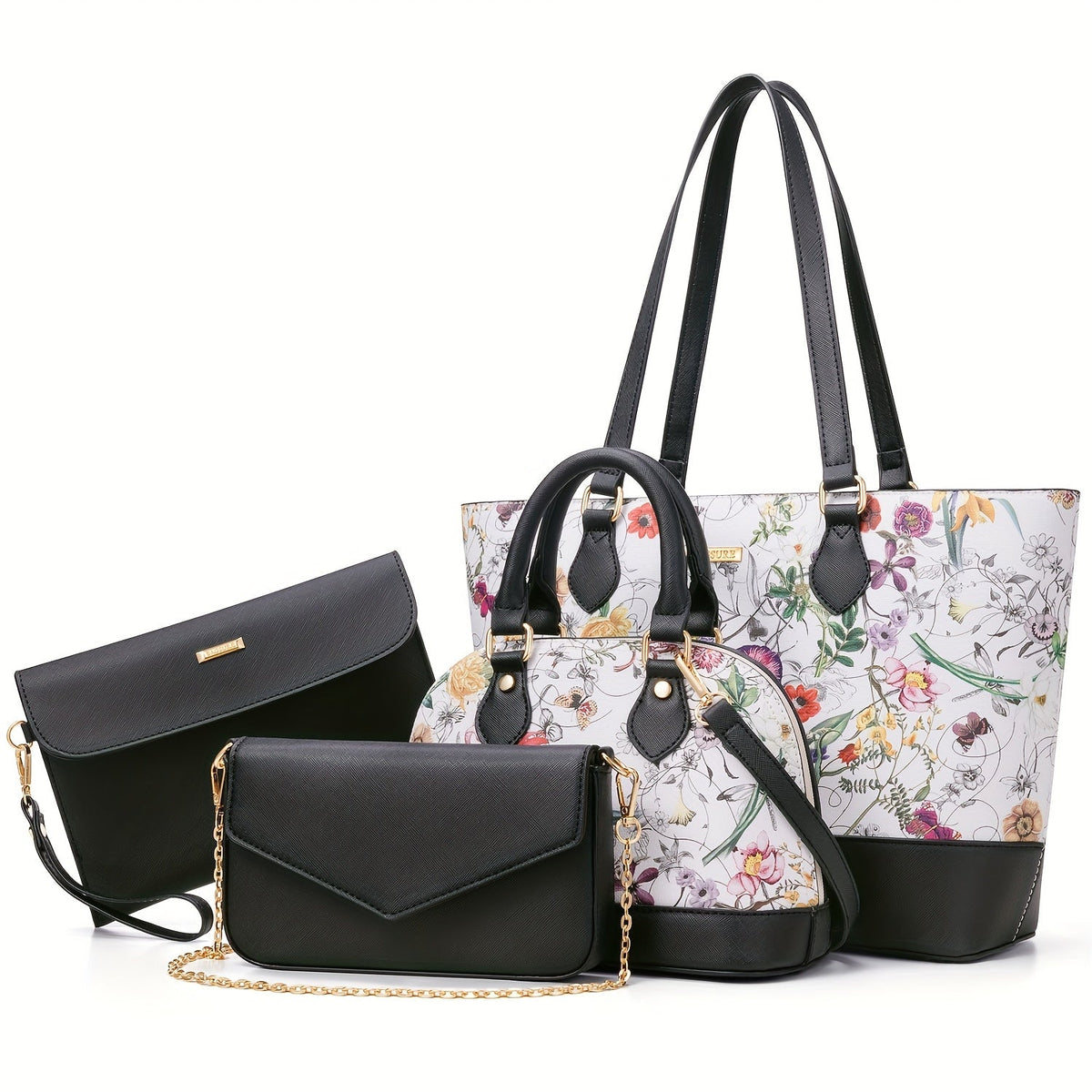 Women's Wallet Four-Piece Wallet and Classic Handbag Set for Women with Tote, Crossbody, Satchel and 10 Colors