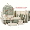 Women's Wallet, 5-Piece Plaid Canvas School Backpack Wallet Set with Crossbody Bag, Pouches and 4 Colors for Students