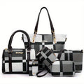 Women's Wallet, 6-Piece Plaid Handbag and Wallet Set with Tote, Boston Bag, Crossbody, Wristlet & 4 Colors