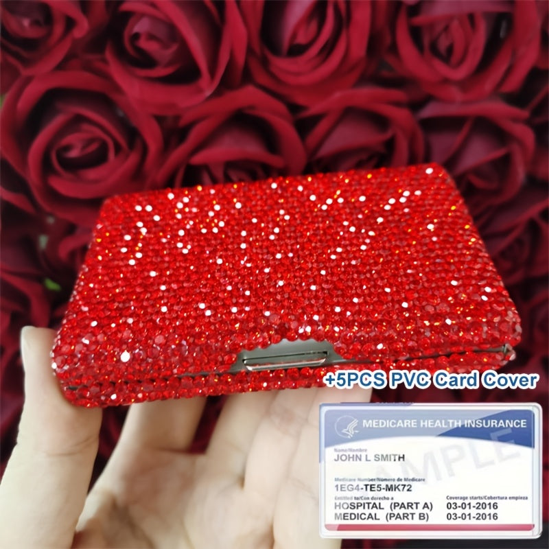 Rhinestone Card Holder Wallet for Women with Snap Closure and Five Color Options for Cards and Everyday Carry