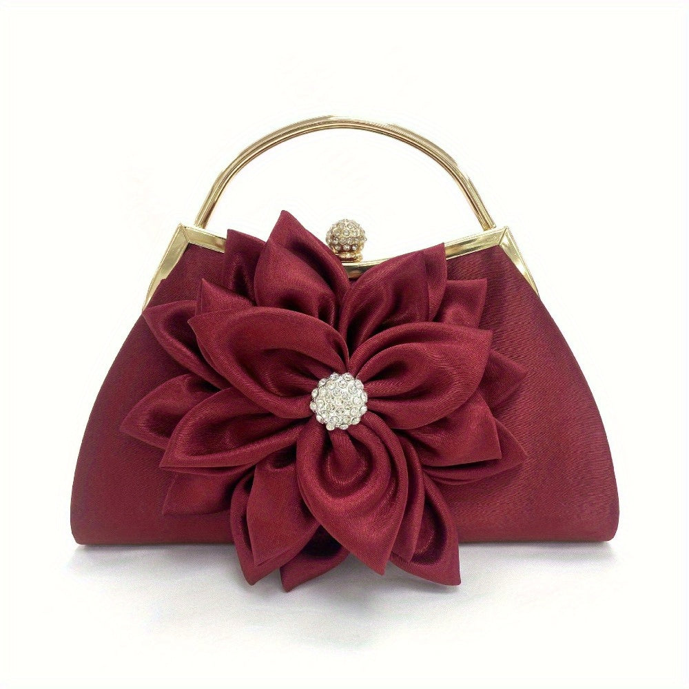 Women's Wallet, Flower-Beaded Drawstring Evening Pouch Clutch with Rounded Shape, Shoulder Strap & 4 Colors