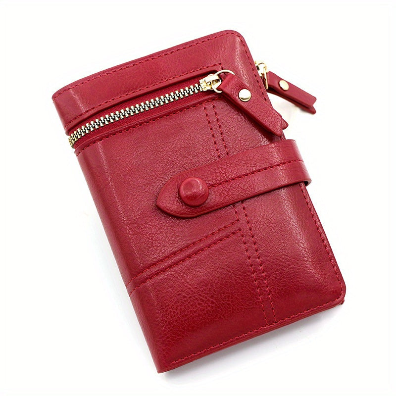 Women's Wallet Compact Trifold Snap Wallet with Clear ID Window, Zip Coin Pocket and 5 Fresh Colors for Daily Carry