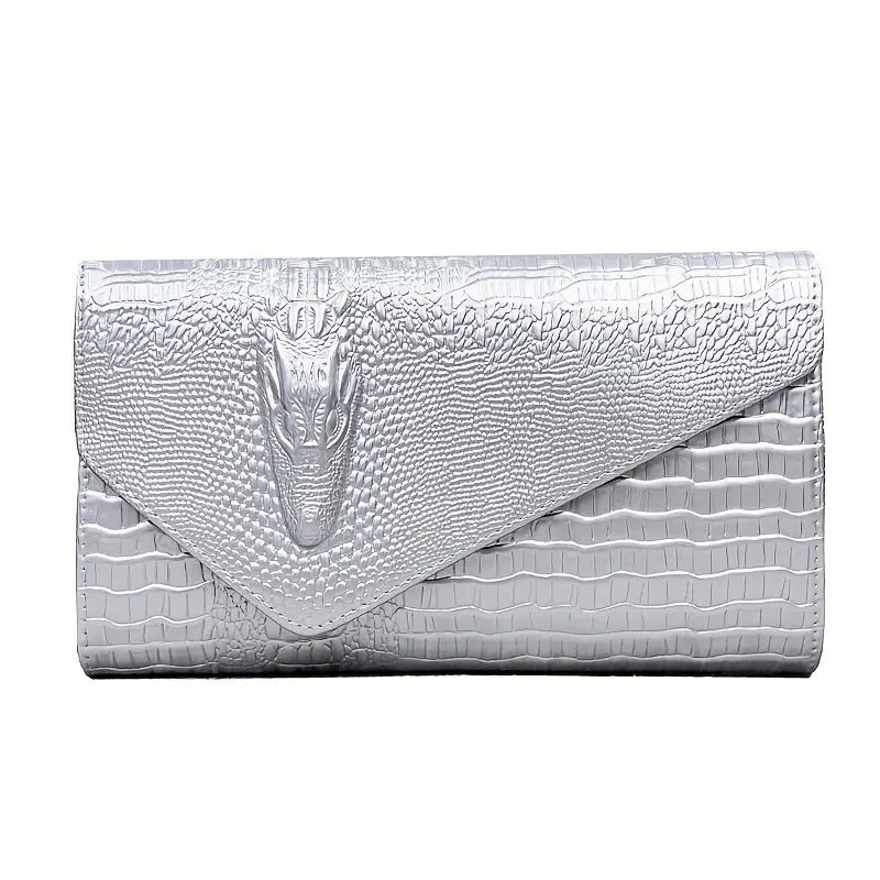 Women's Wallet, Embossed Faux-Leather Envelope Evening Clutch Bag with Magnetic Snap, Detachable Chain & 5 Colors