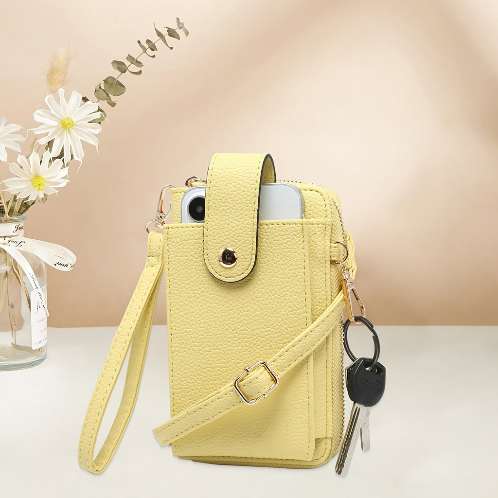 Women's Wallet, Compact Phone Wallet Crossbody Bag with Wristlet Strap, Zip Closure and 16 Color or Pattern Options