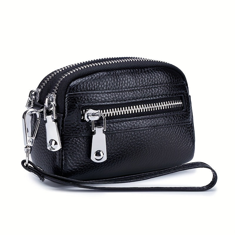 Women's Wallet, Triple-Zip Wallet for Women with Wristlet Strap, 3 Compartments and 7 Colors