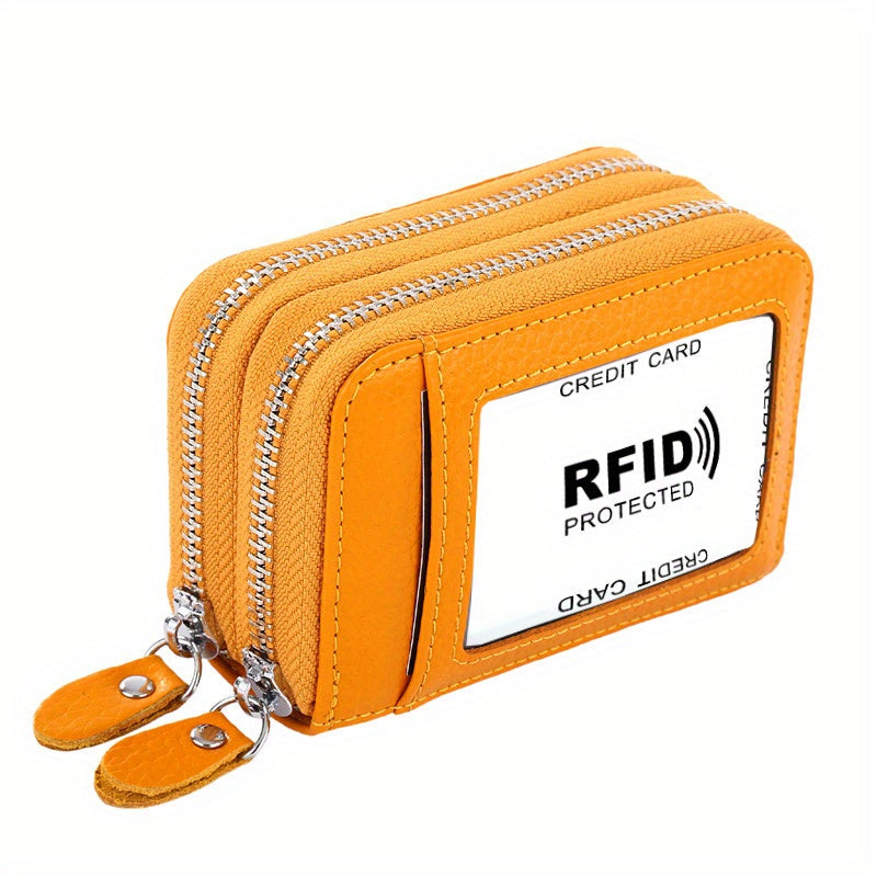 Women's Wallet, Double-Zip Card Holder Wallet with ID Window, Large Capacity and 5 Bright Colors