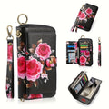 Women's Wallet, Floral Zip-Around Phone Wallet for Women with Large Capacity, Card Slots, Coin Pocket and Wrist Strap