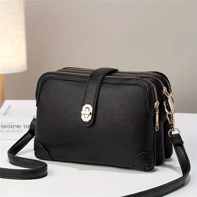 Women's Wallet, Slim Multi-Zip Mini Wallet Crossbody Bag with Adjustable Strap and 6 Soft Everyday Colors for Daily Travel