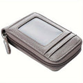 Women's Wallet Compact RFID Zip-Around Wallet with 9 Card Slots, Clear ID Window and Minimal Gray Finish for Travel