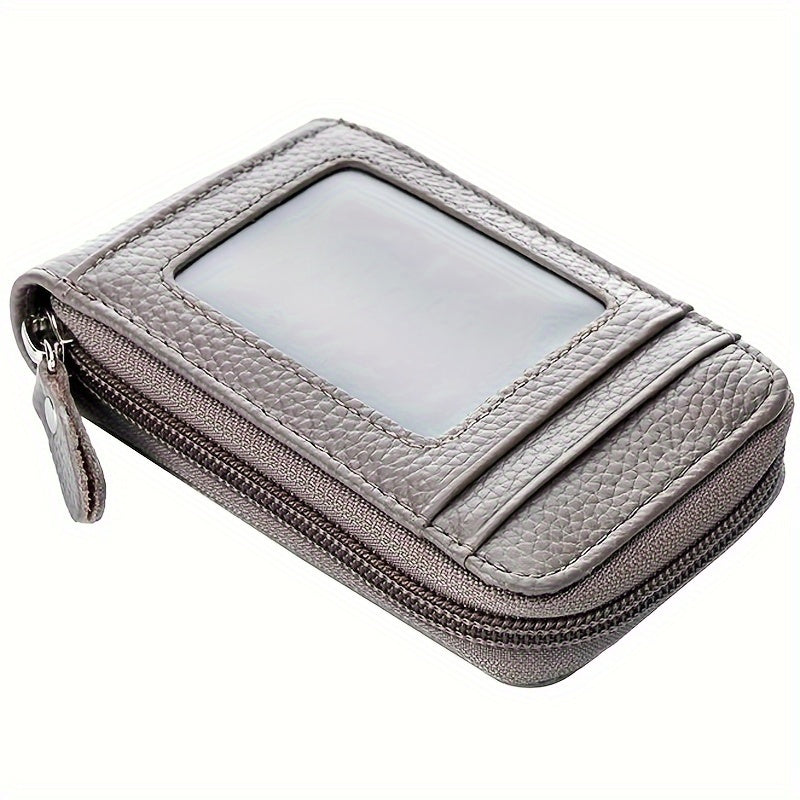 Women's Wallet Compact RFID Zip-Around Wallet with 9 Card Slots, Clear ID Window and Minimal Gray Finish for Travel
