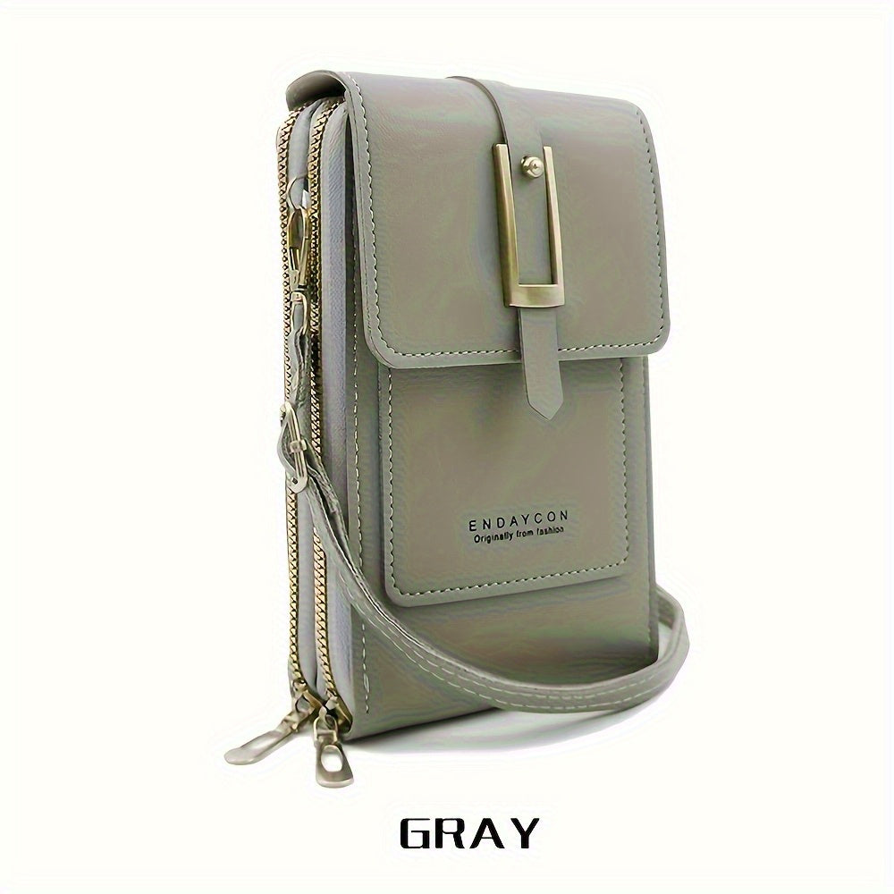 Women's Wallet, Mini PU Leather Phone Crossbody Wallet for Women with Buckled Front Pocket, Side Zipper and 5 Colors