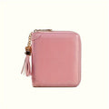 Women's Wallet, Compact PU Leather Zip-Around Wallet for Women with Tassel Pull, Coin Pocket and 2 Colors