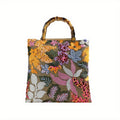 Women's Wallet, Bamboo-Handle Embroidered Tapestry Tote Bag with Sequin Details, Buckle Top & Multicolor Print
