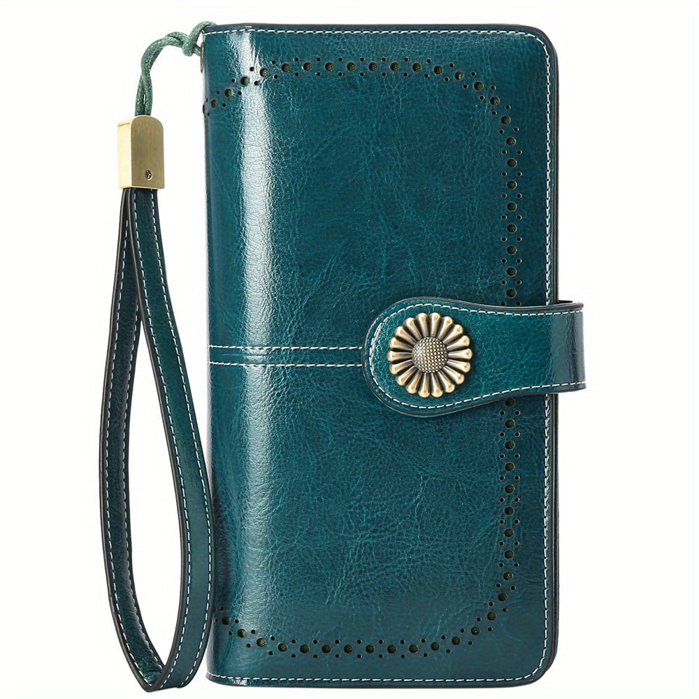 Women's Wallet Large Sunflower Wristlet with 24 Card Slots, Phone Pocket and Nine Color Options