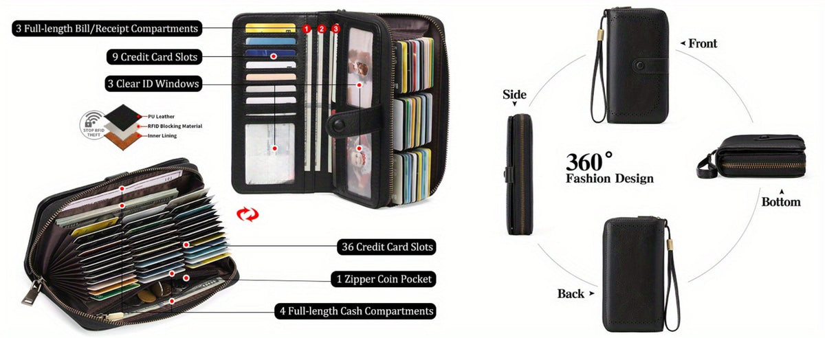 Women's Wallet – RFID Blocking, Large Capacity, Compact, for Travel – detail view 12