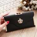 Women's Wallet, Rhinestone Crown Trifold Wallet for Women with Card Slots, Heart Snap, Wrist Strap & 4 Colors