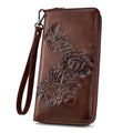 Women's Wallet, Embossed Flower Vegan Leather Wallet for Women with Clear ID Window, Wristlet and 3 Colors