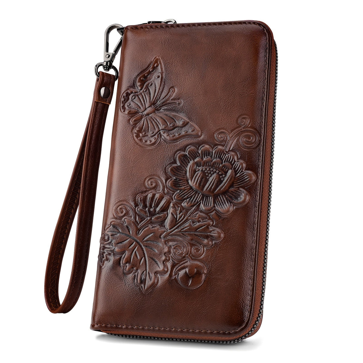 Women's Wallet, Embossed Flower Vegan Leather Wallet for Women with Clear ID Window, Wristlet and 3 Colors