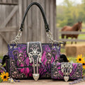 Women's Wallet Western Embroidered Wallet and Shoulder Bag Set with Silver Buckles, Chain Details and 3 Colors
