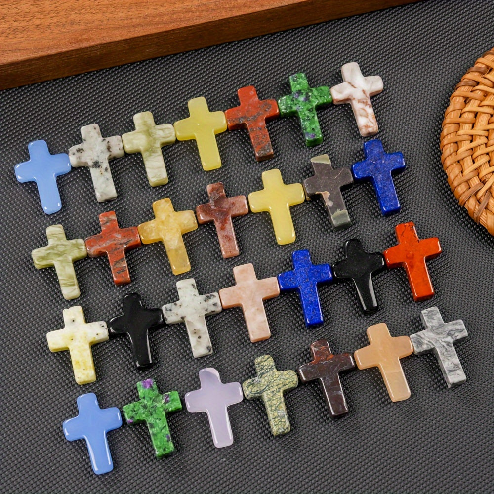 Worry Stones – Cross Bulk 50pcs Faux Gemstone Cross Shaped Palm Pocket Stones Assorted Crystal Cross Charms