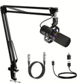 XLR and USB Dynamic Microphone Kit with Noise Control and Boom Arm