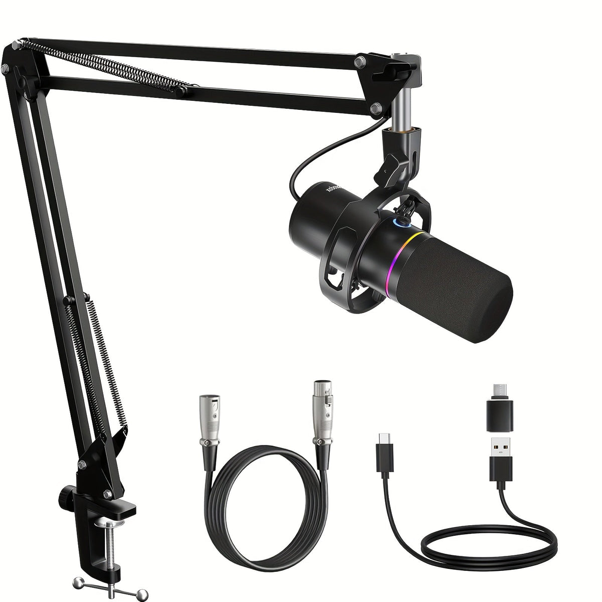 XLR and USB Dynamic Microphone Kit with Noise Control and Boom Arm