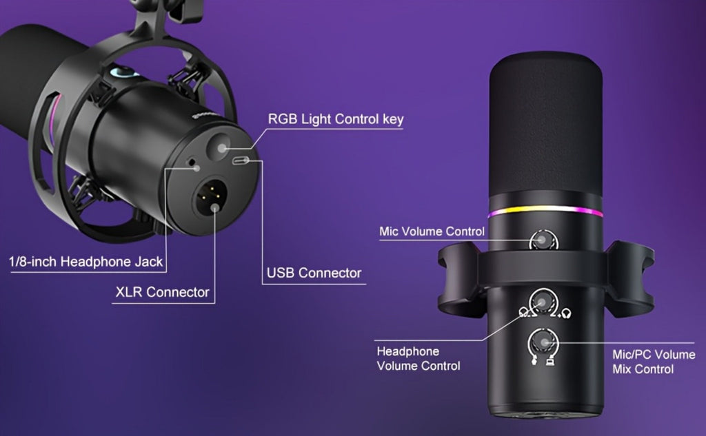XLR and USB Dynamic Microphone Kit with Noise Control and Boom Arm detail image - detail view 14