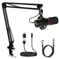 XLR and USB Dynamic Microphone Kit with RGB, Software and Boom Arm